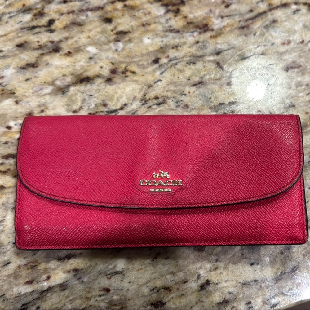 Coach Red Leather Wallet Classic Compact Design